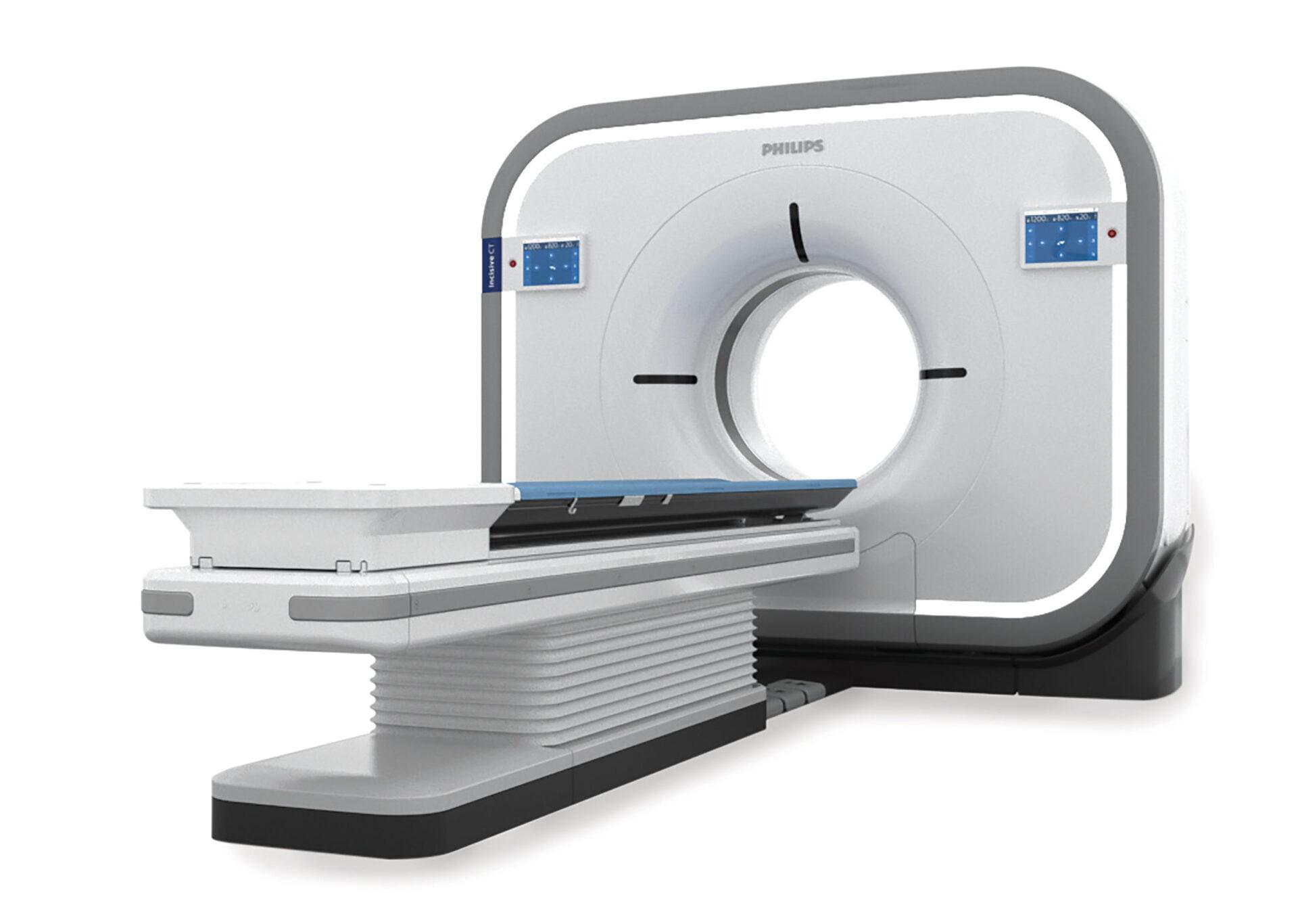 CT skeneris Philips ar galdu un plati, izmanto medicīniskai diagnostikai Rīgas 1. slimnīcā.