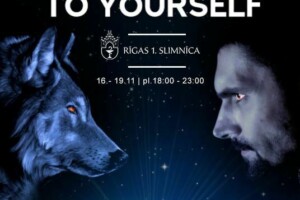 Attēls ar tekstu "100 WORDS TO YOURSELF", Rīgas 1. slimnīca, datumi 16.-19.11, laiks 18:00-23:00.